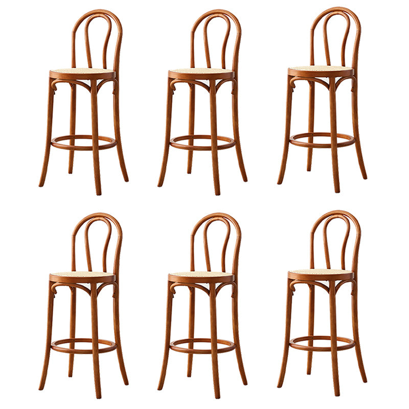 Contemporary Wood Bar Stool Armless Round Rattan Seat for Living Room