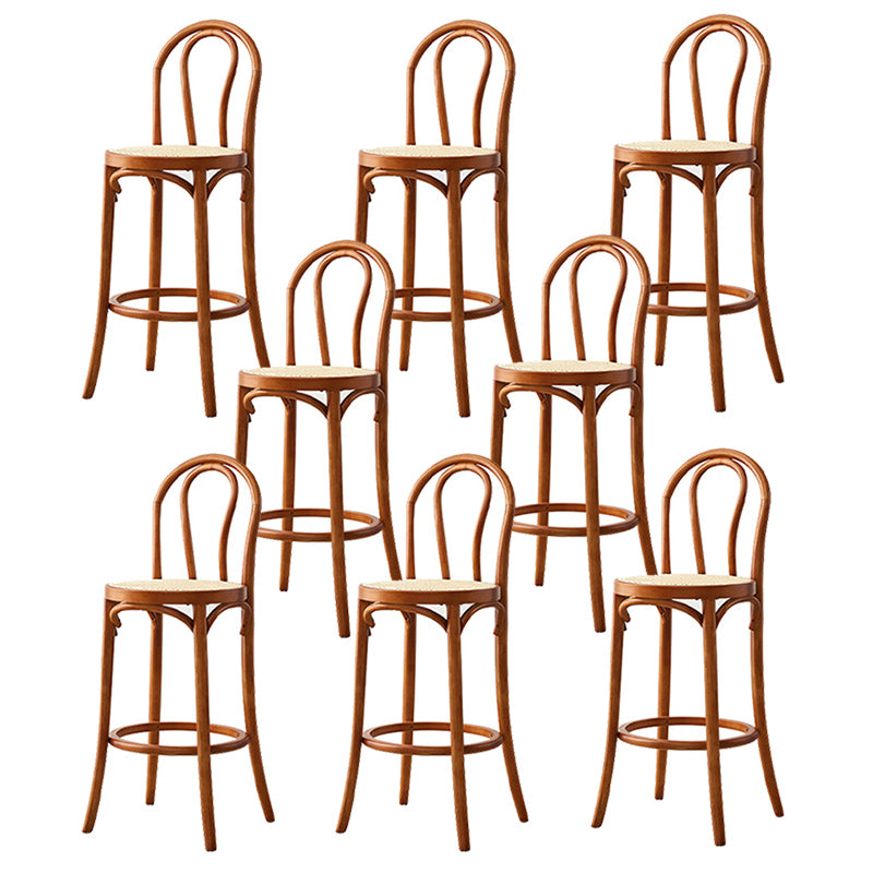 Contemporary Wood Bar Stool Armless Round Rattan Seat for Living Room