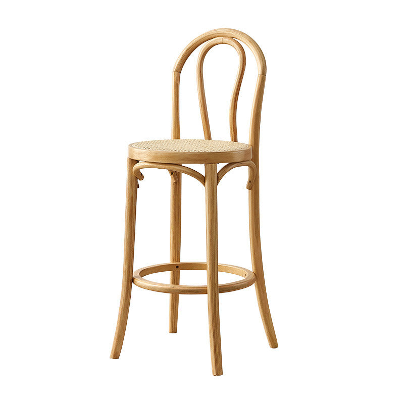 Contemporary Wood Bar Stool Armless Round Rattan Seat for Living Room