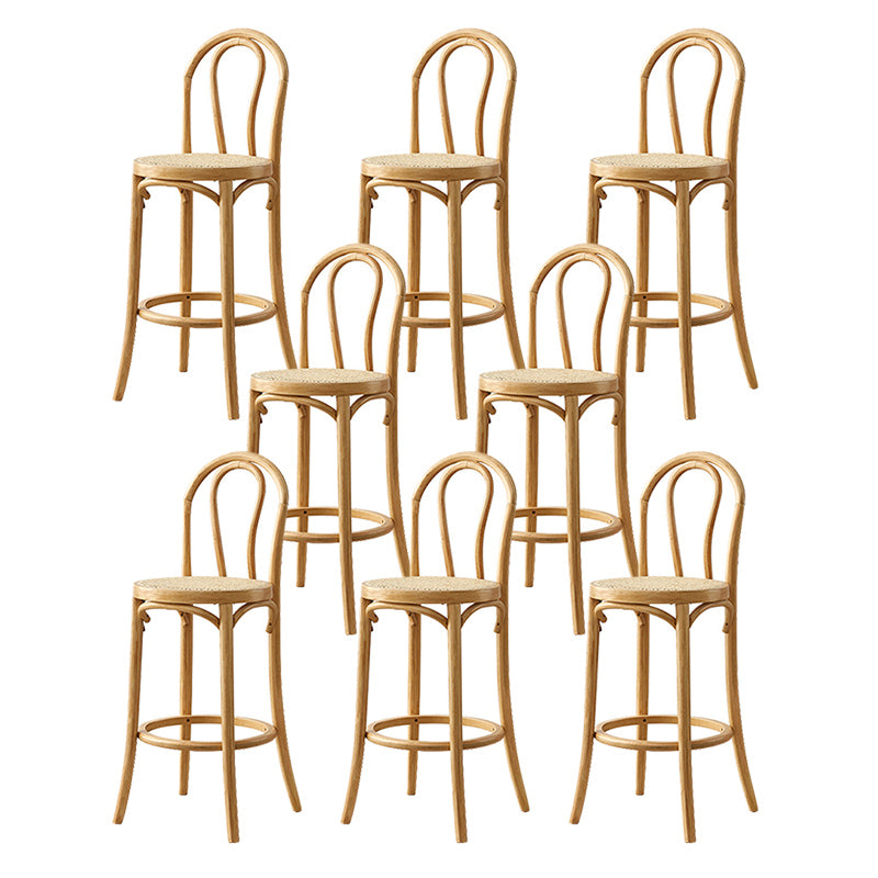 Contemporary Wood Bar Stool Armless Round Rattan Seat for Living Room