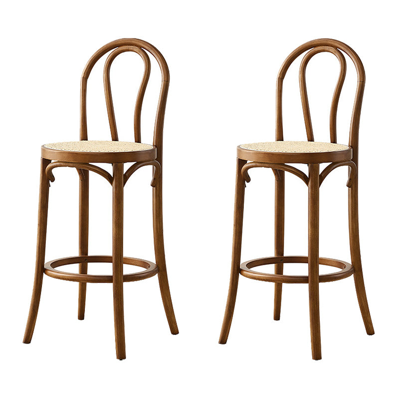 Contemporary Wood Bar Stool Armless Round Rattan Seat for Living Room