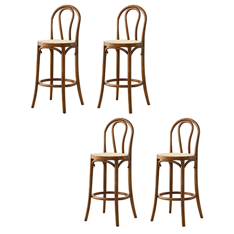 Contemporary Wood Bar Stool Armless Round Rattan Seat for Living Room