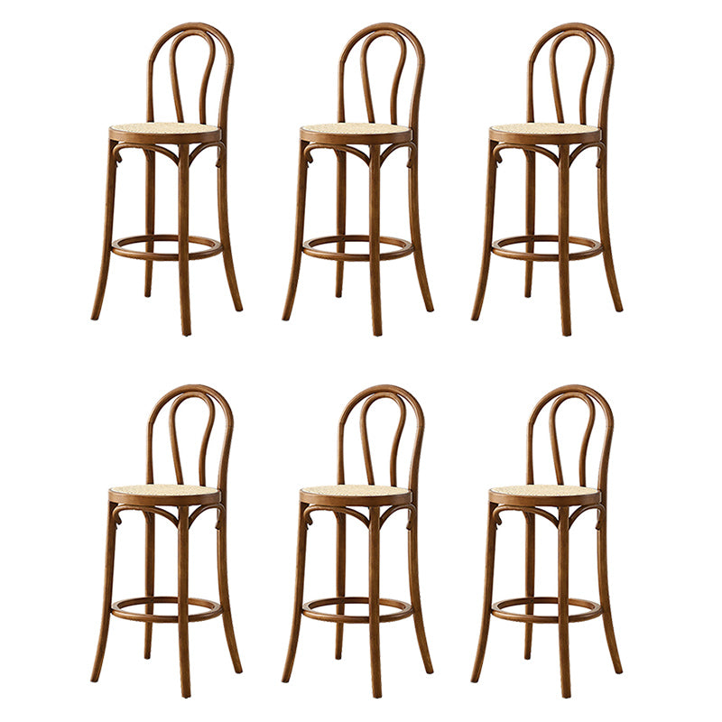 Contemporary Wood Bar Stool Armless Round Rattan Seat for Living Room