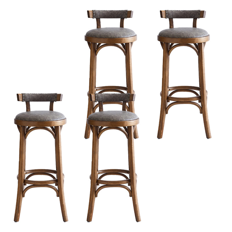 Industrial Upholstered Round Stool Low Back Wood Barstool for Living Room