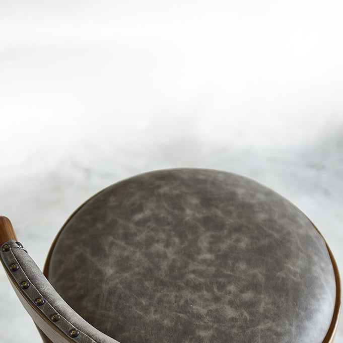 Industrial Upholstered Round Stool Low Back Wood Barstool for Living Room