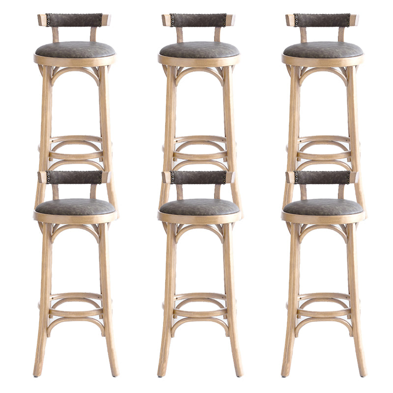 Industrial Upholstered Round Stool Low Back Wood Barstool for Living Room