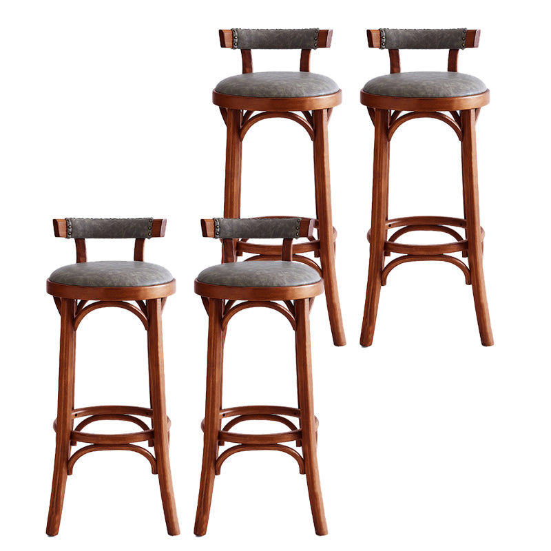 Industrial Upholstered Round Stool Low Back Wood Barstool for Living Room