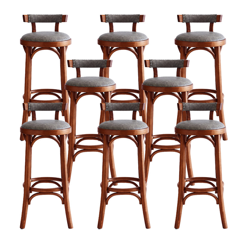 Industrial Upholstered Round Stool Low Back Wood Barstool for Living Room