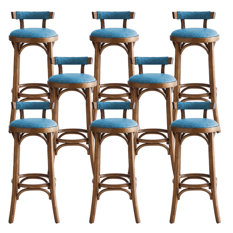 Industrial Upholstered Round Stool Low Back Wood Barstool for Living Room