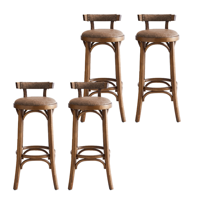 Industrial Upholstered Round Stool Low Back Wood Barstool for Living Room