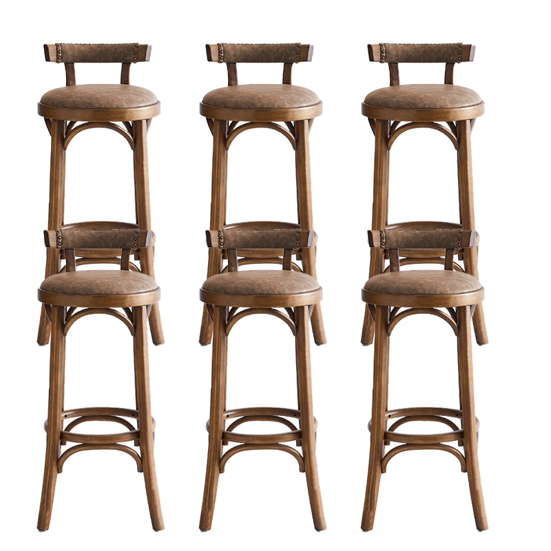 Industrial Upholstered Round Stool Low Back Wood Barstool for Living Room