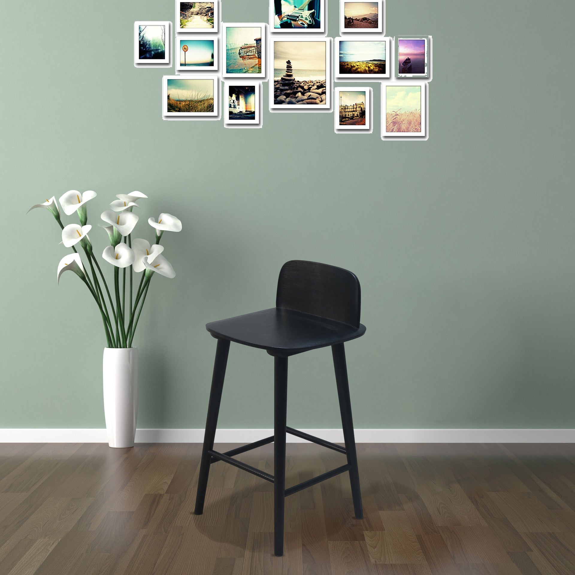 Contemporary Low Back Bar Stool Rubberwood Bar Stool for Indoor