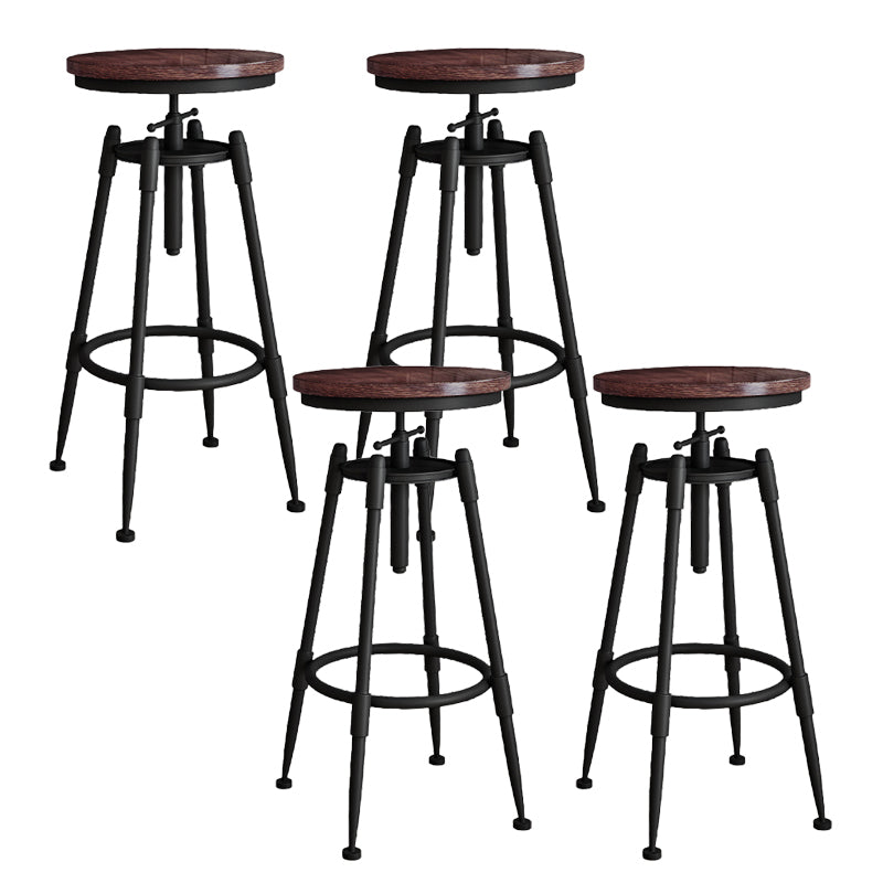 Metal Adjustable Height Bar Stool Armless Round Upholstered Bar Stool