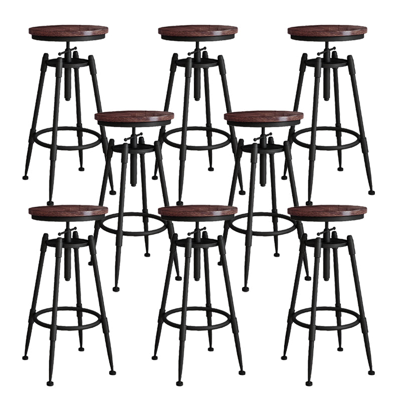 Metal Adjustable Height Bar Stool Armless Round Upholstered Bar Stool