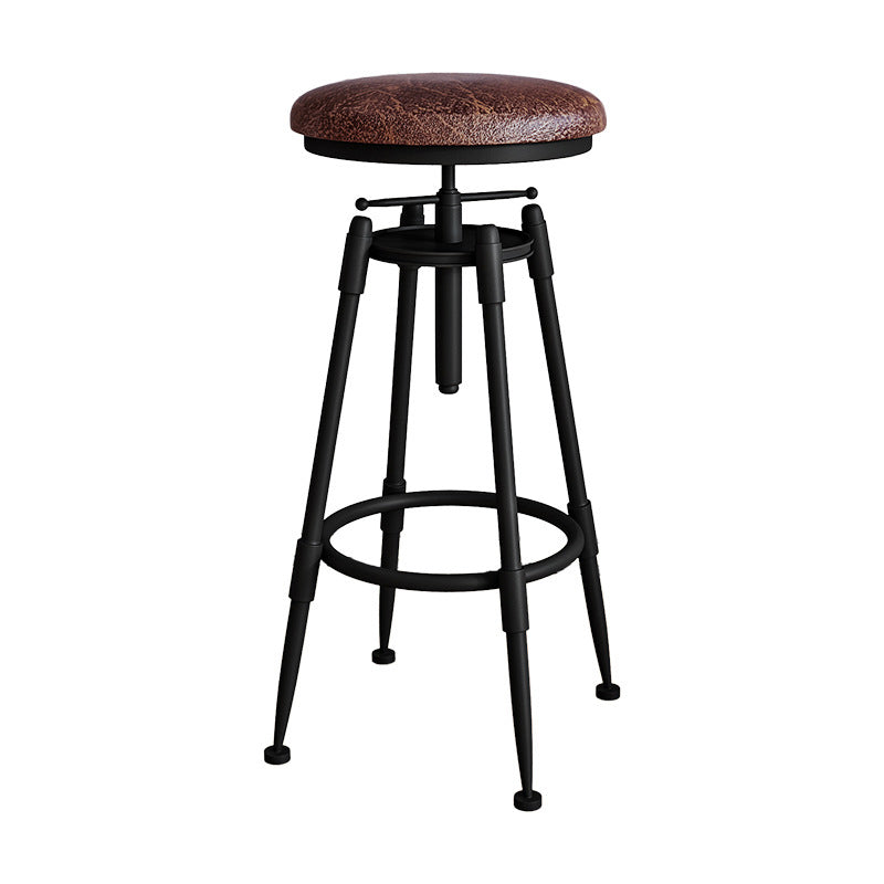 Metal Adjustable Height Bar Stool Armless Round Upholstered Bar Stool