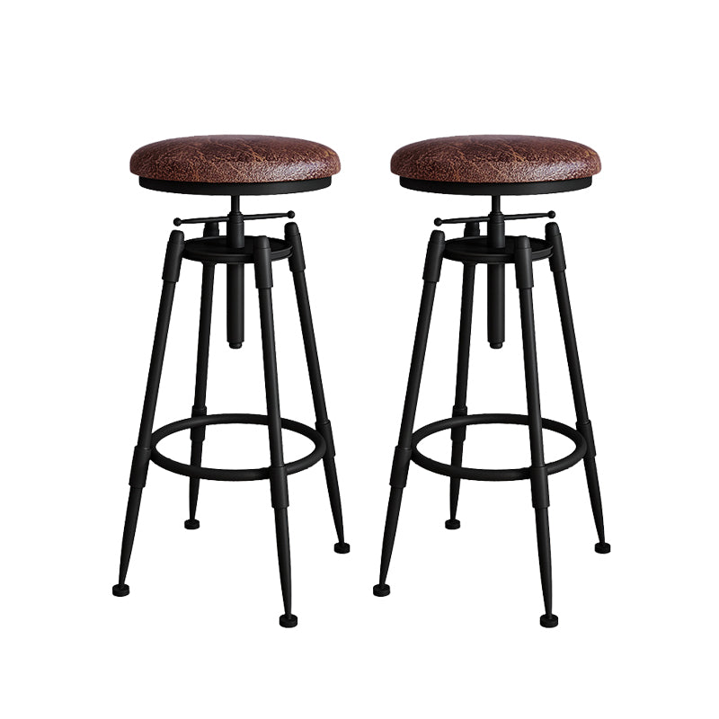 Metal Adjustable Height Bar Stool Armless Round Upholstered Bar Stool