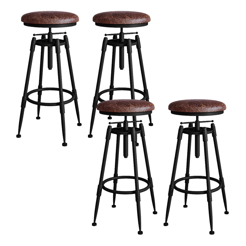 Metal Adjustable Height Bar Stool Armless Round Upholstered Bar Stool