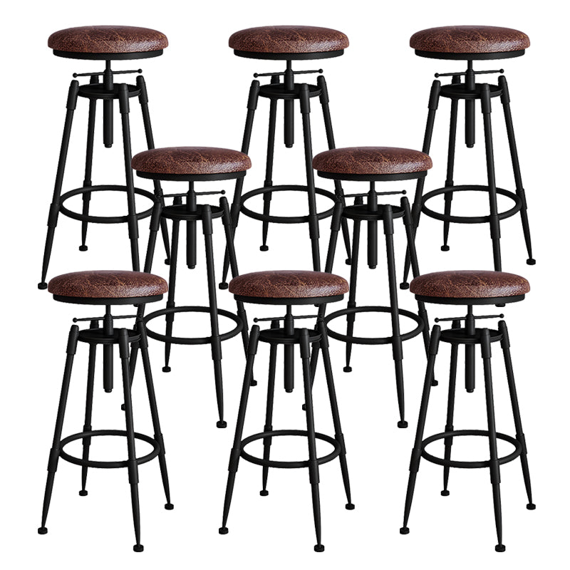 Metal Adjustable Height Bar Stool Armless Round Upholstered Bar Stool