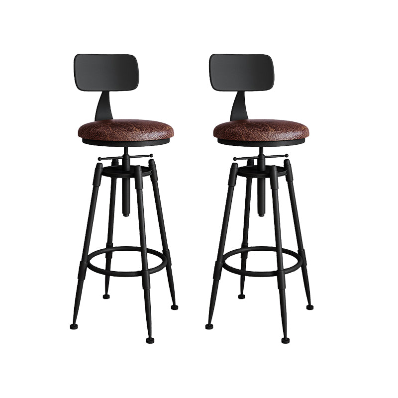 Metal Adjustable Height Bar Stool Armless Round Upholstered Bar Stool
