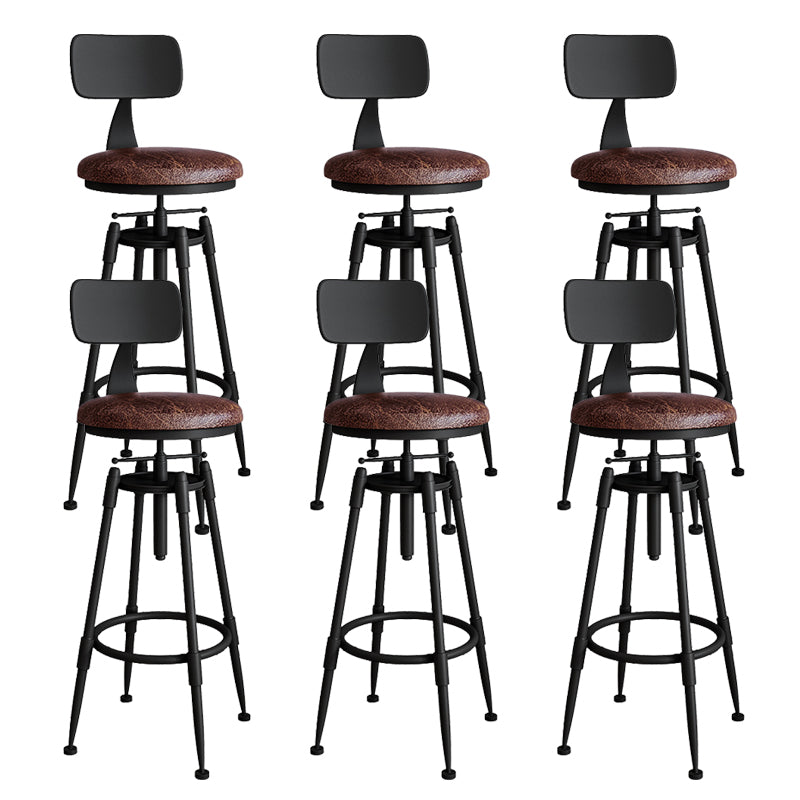 Metal Adjustable Height Bar Stool Armless Round Upholstered Bar Stool