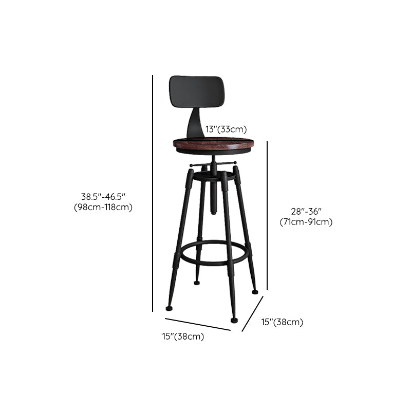 Metal Adjustable Height Bar Stool Armless Round Upholstered Bar Stool