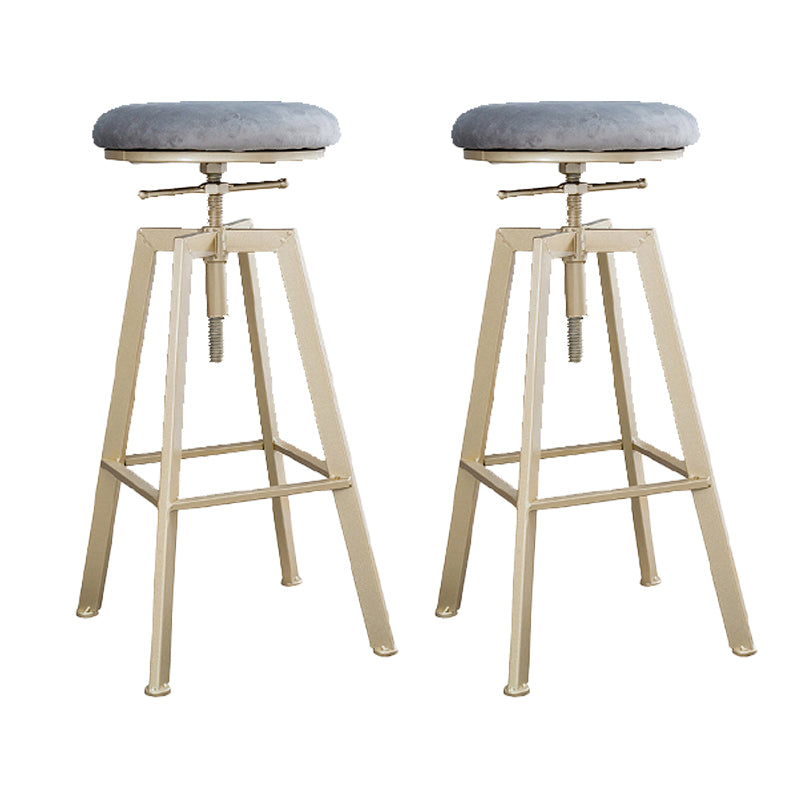 Backless Upholstered Bar Stool Metal Adjustable Height Bar Stool with Gold Legs