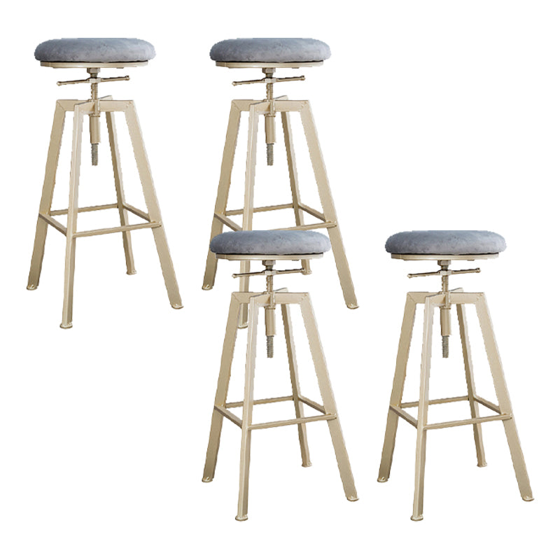 Backless Upholstered Bar Stool Metal Adjustable Height Bar Stool with Gold Legs