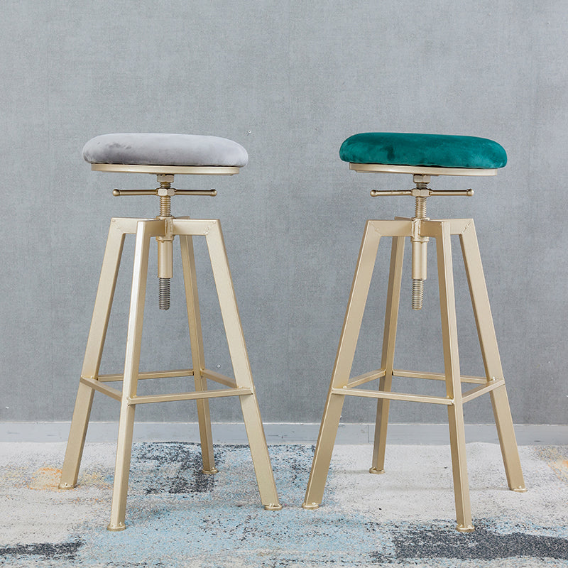 Backless Upholstered Bar Stool Metal Adjustable Height Bar Stool with Gold Legs
