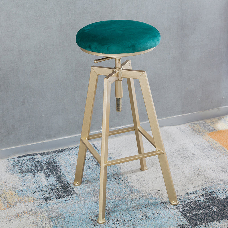 Backless Upholstered Bar Stool Metal Adjustable Height Bar Stool with Gold Legs