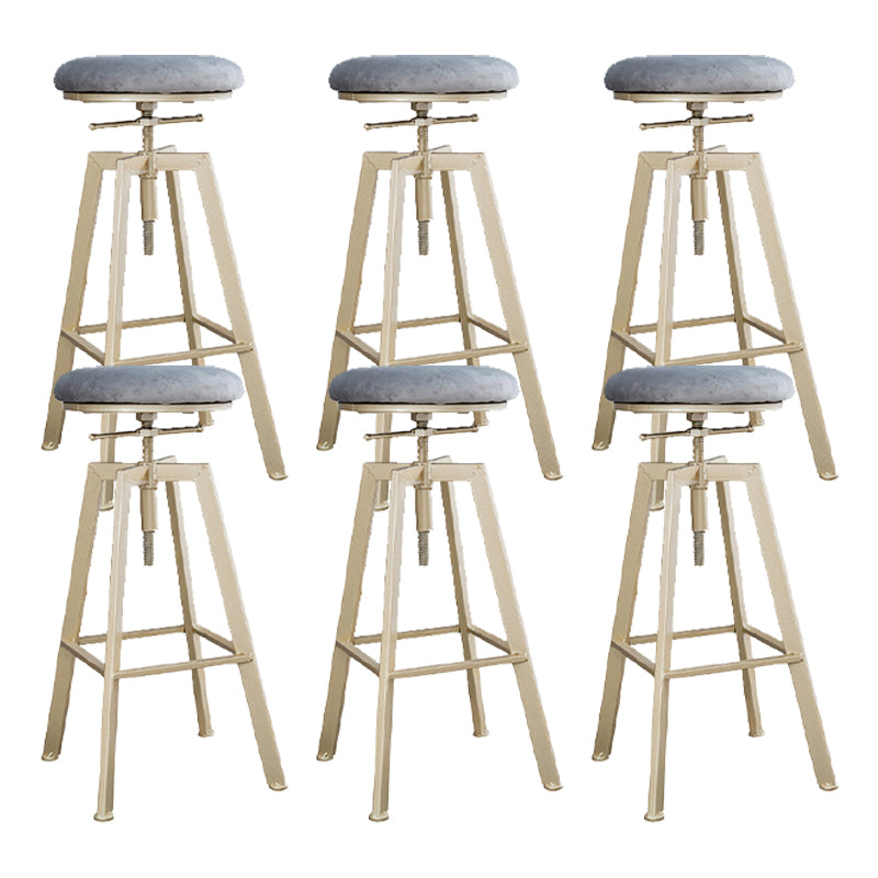 Backless Upholstered Bar Stool Metal Adjustable Height Bar Stool with Gold Legs