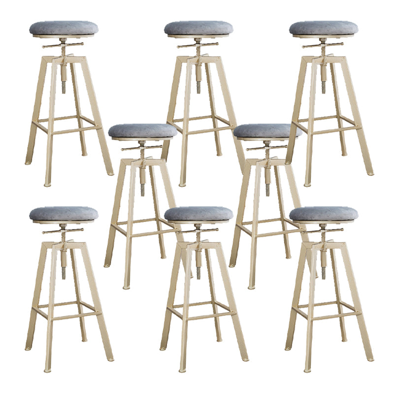 Backless Upholstered Bar Stool Metal Adjustable Height Bar Stool with Gold Legs