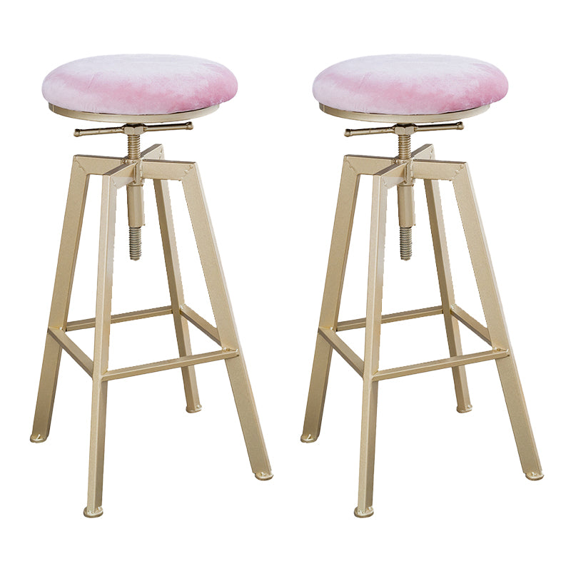 Backless Upholstered Bar Stool Metal Adjustable Height Bar Stool with Gold Legs