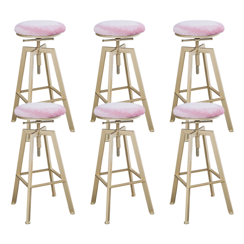 Backless Upholstered Bar Stool Metal Adjustable Height Bar Stool with Gold Legs