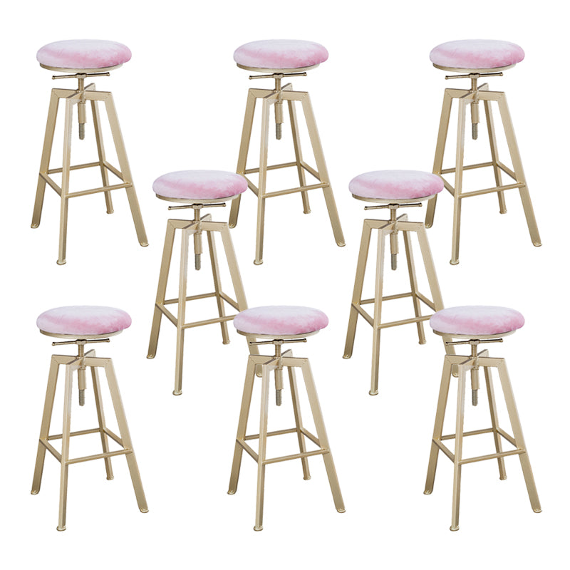 Backless Upholstered Bar Stool Metal Adjustable Height Bar Stool with Gold Legs