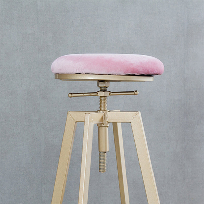 Backless Upholstered Bar Stool Metal Adjustable Height Bar Stool with Gold Legs