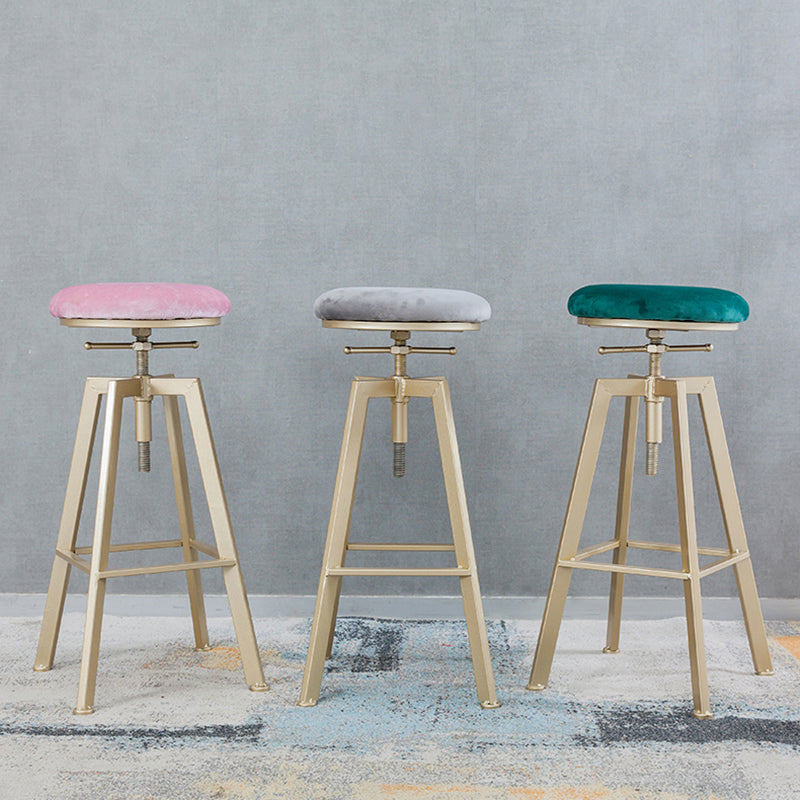 Backless Upholstered Bar Stool Metal Adjustable Height Bar Stool with Gold Legs