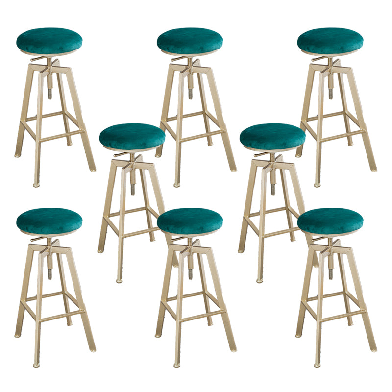 Backless Upholstered Bar Stool Metal Adjustable Height Bar Stool with Gold Legs