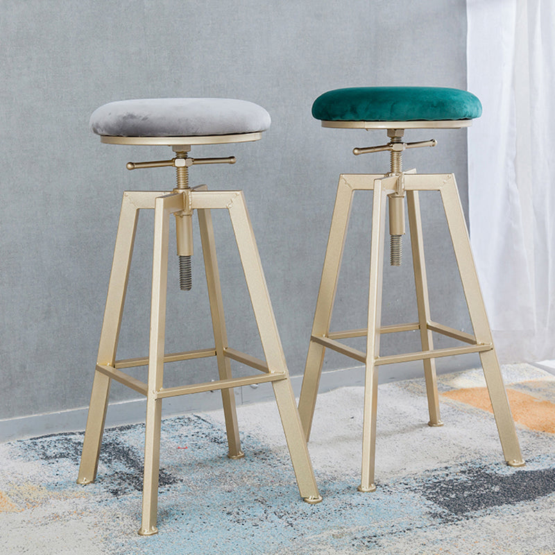 Backless Upholstered Bar Stool Metal Adjustable Height Bar Stool with Gold Legs
