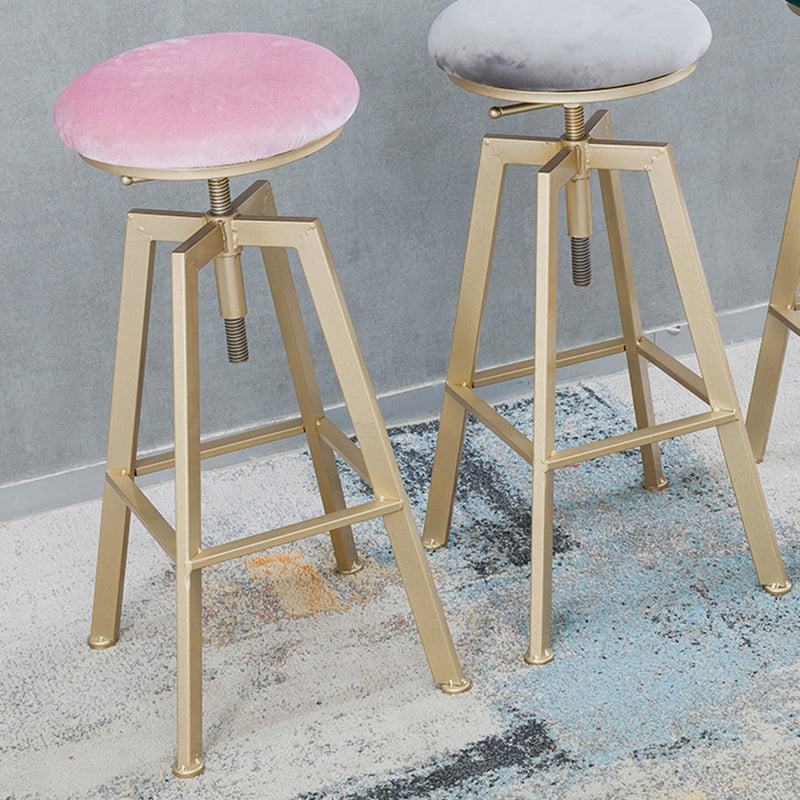 Backless Upholstered Bar Stool Metal Adjustable Height Bar Stool with Gold Legs