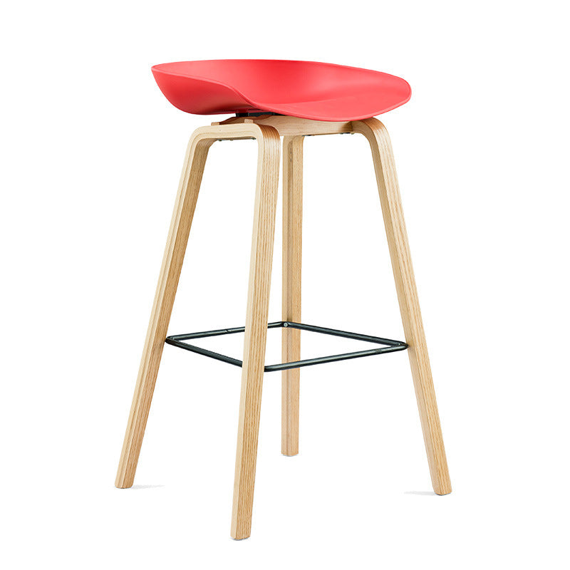 Scandinavian Bucket Armless Stool Plastic Bar Stool with Wood Legs