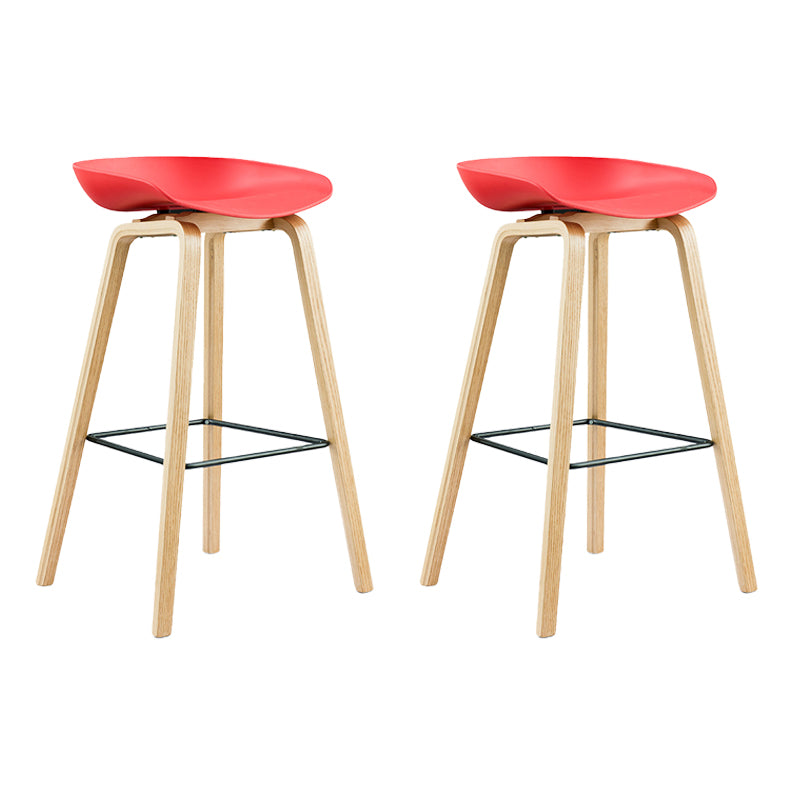 Scandinavian Bucket Armless Stool Plastic Bar Stool with Wood Legs