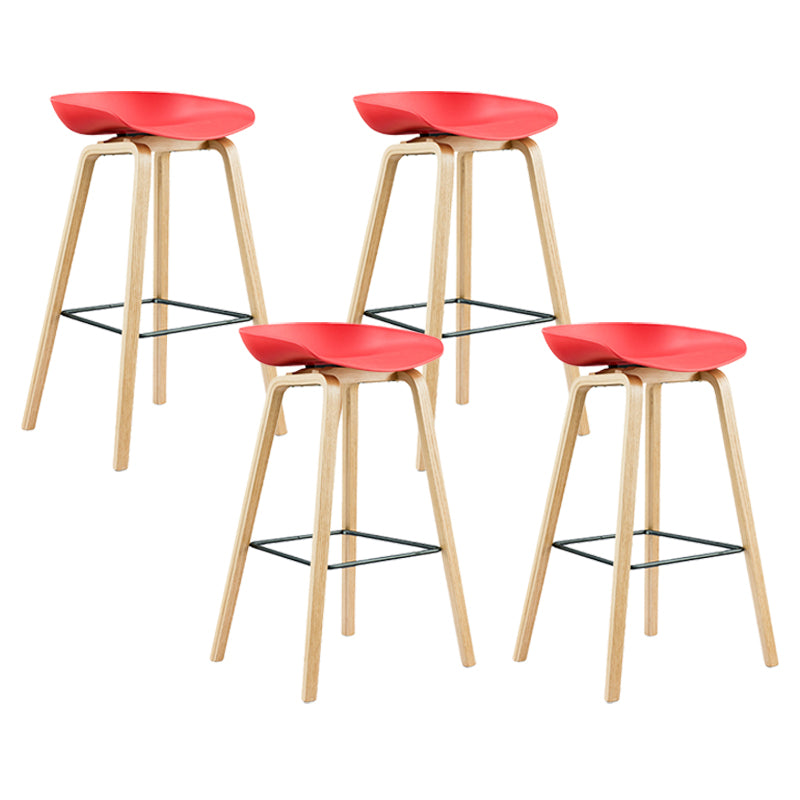 Scandinavian Bucket Armless Stool Plastic Bar Stool with Wood Legs