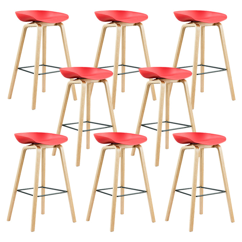 Scandinavian Bucket Armless Stool Plastic Bar Stool with Wood Legs