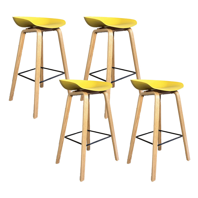 Scandinavian Bucket Armless Stool Plastic Bar Stool with Wood Legs