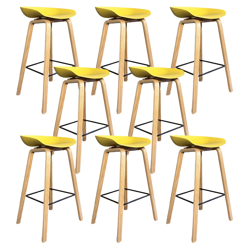 Scandinavian Bucket Armless Stool Plastic Bar Stool with Wood Legs