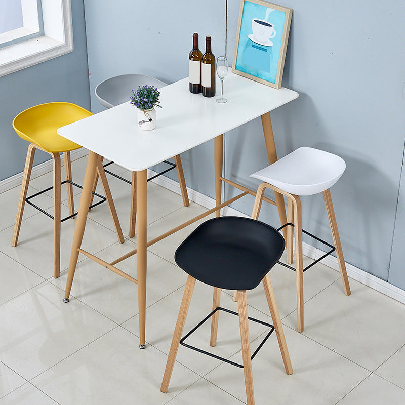 Scandinavian Solid Wood Legs Bar Stool Plastic Armless Bar Stool