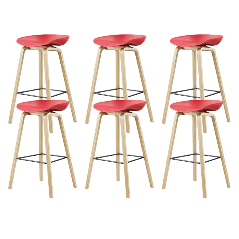 Scandinavian Solid Wood Legs Bar Stool Plastic Armless Bar Stool