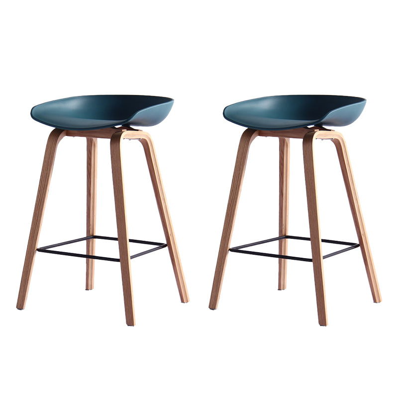 Scandinavian Solid Wood Legs Bar Stool Plastic Armless Bar Stool