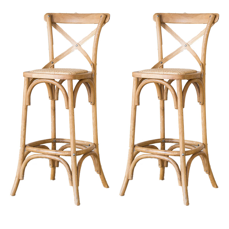 Oak Solid Wood and Rattan Bar Stool Modern Armless Indoor Bar Stool