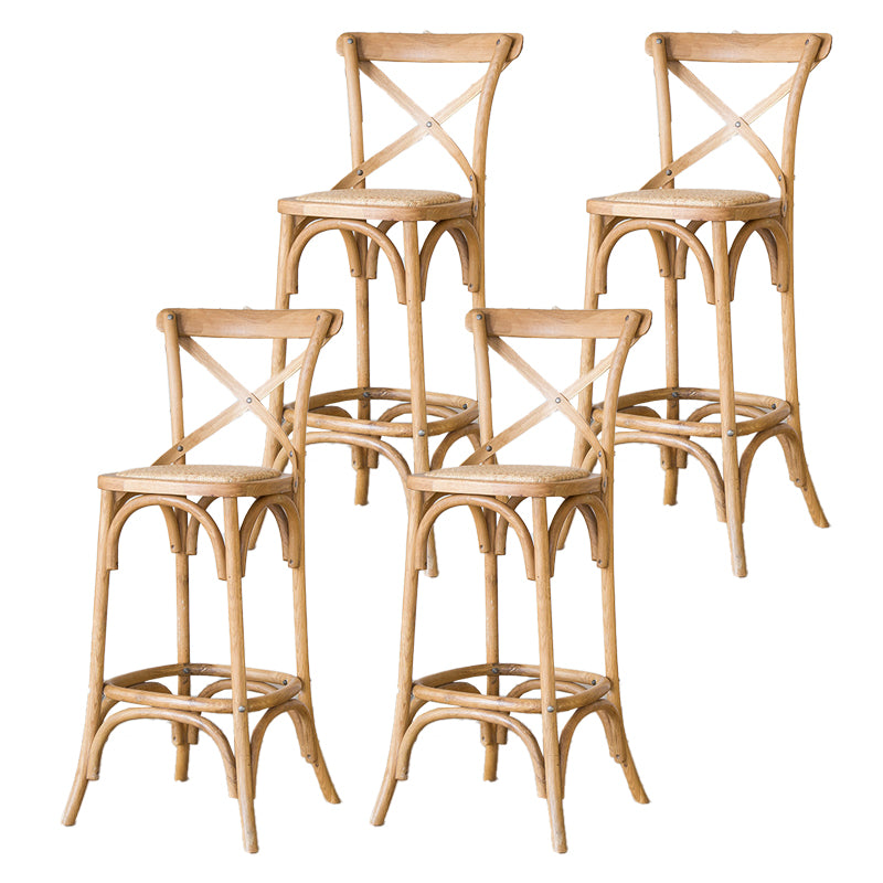 Oak Solid Wood and Rattan Bar Stool Modern Armless Indoor Bar Stool